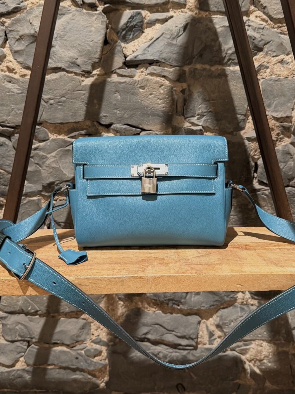 Hermès 2024 Blue Jeans Evercolor Kelly Messenger PM Bag